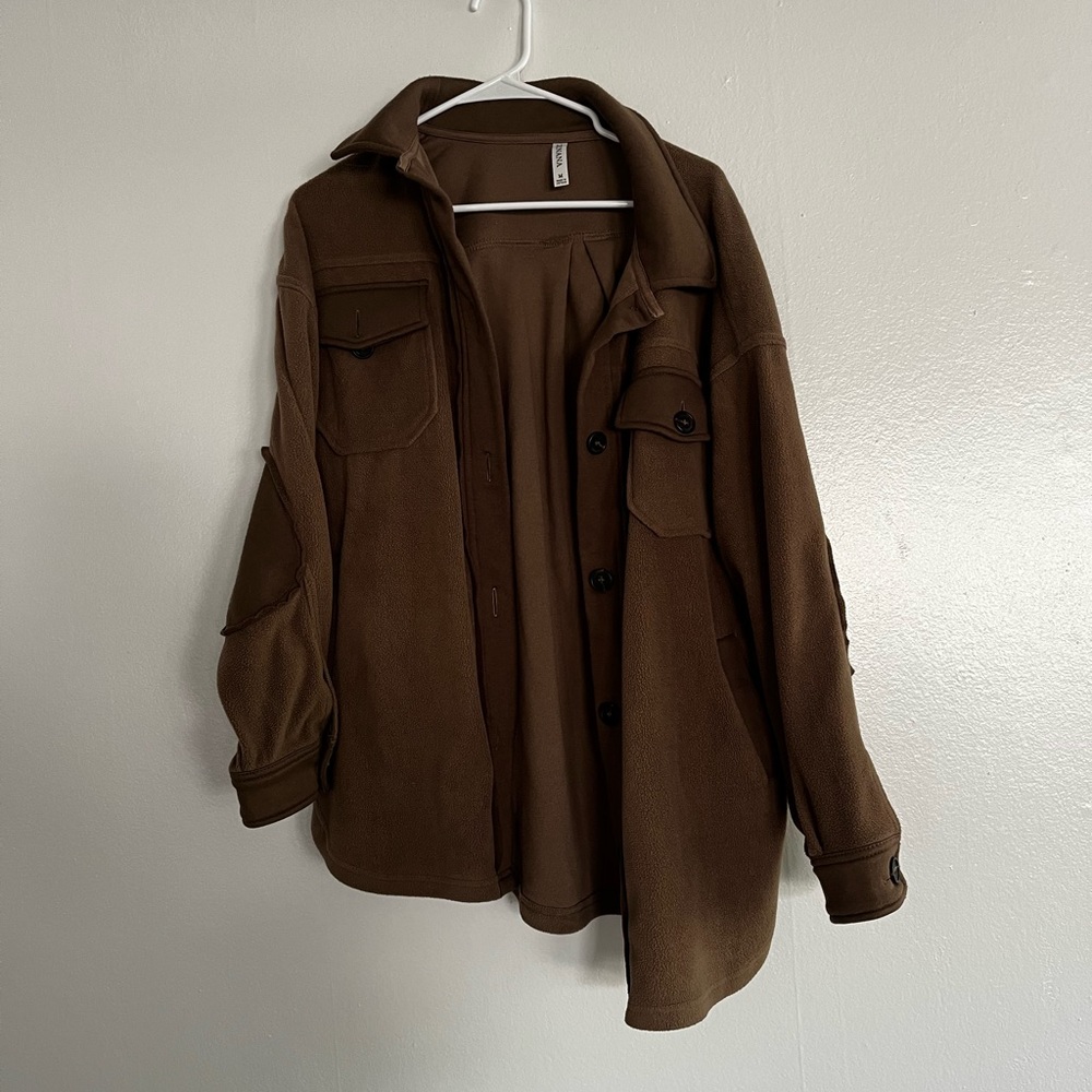 Brown shacket with elbow patches